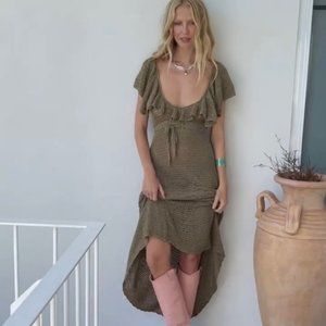 Chasing Unicorns Olive Knit Ruffle Maxi Dress